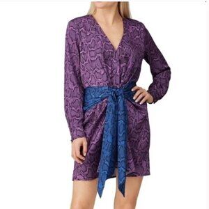Delfi Collective Jac Tie Blue & Purple Snakeskin Print Long Sleeve Mini Dress S